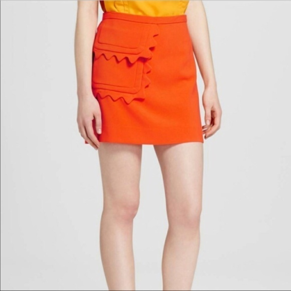 Orange twill with scallop trim pockets Skirt